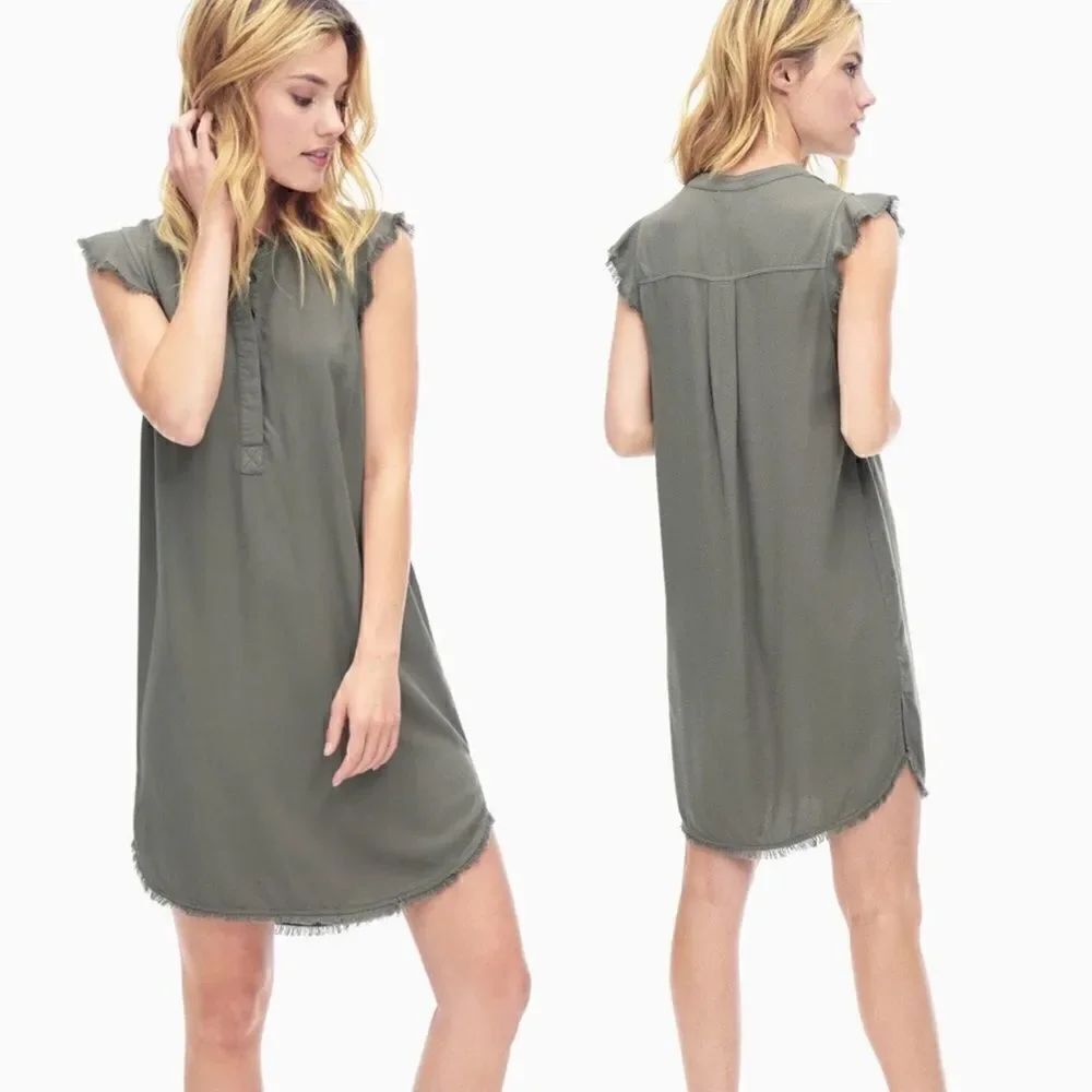 SPLENDID Henley Military Olive Fringe Hem Tunic Dress-S